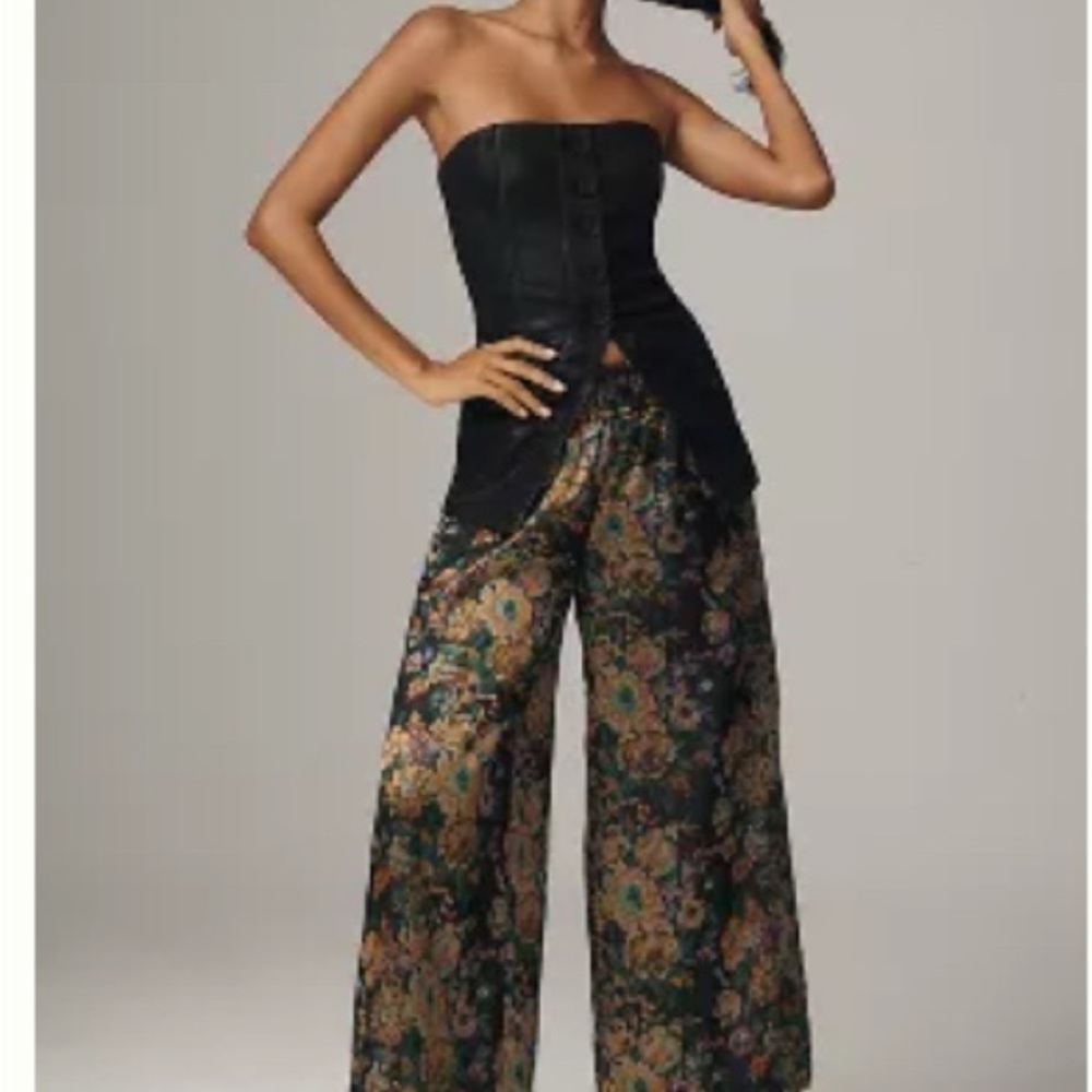 Anthropologie Black and Gold Wide-Leg Jumpsuit